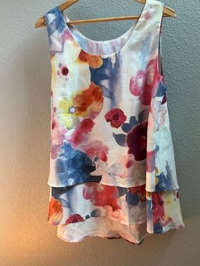 Sleeveless Floral Layered Tank Top - White Multi